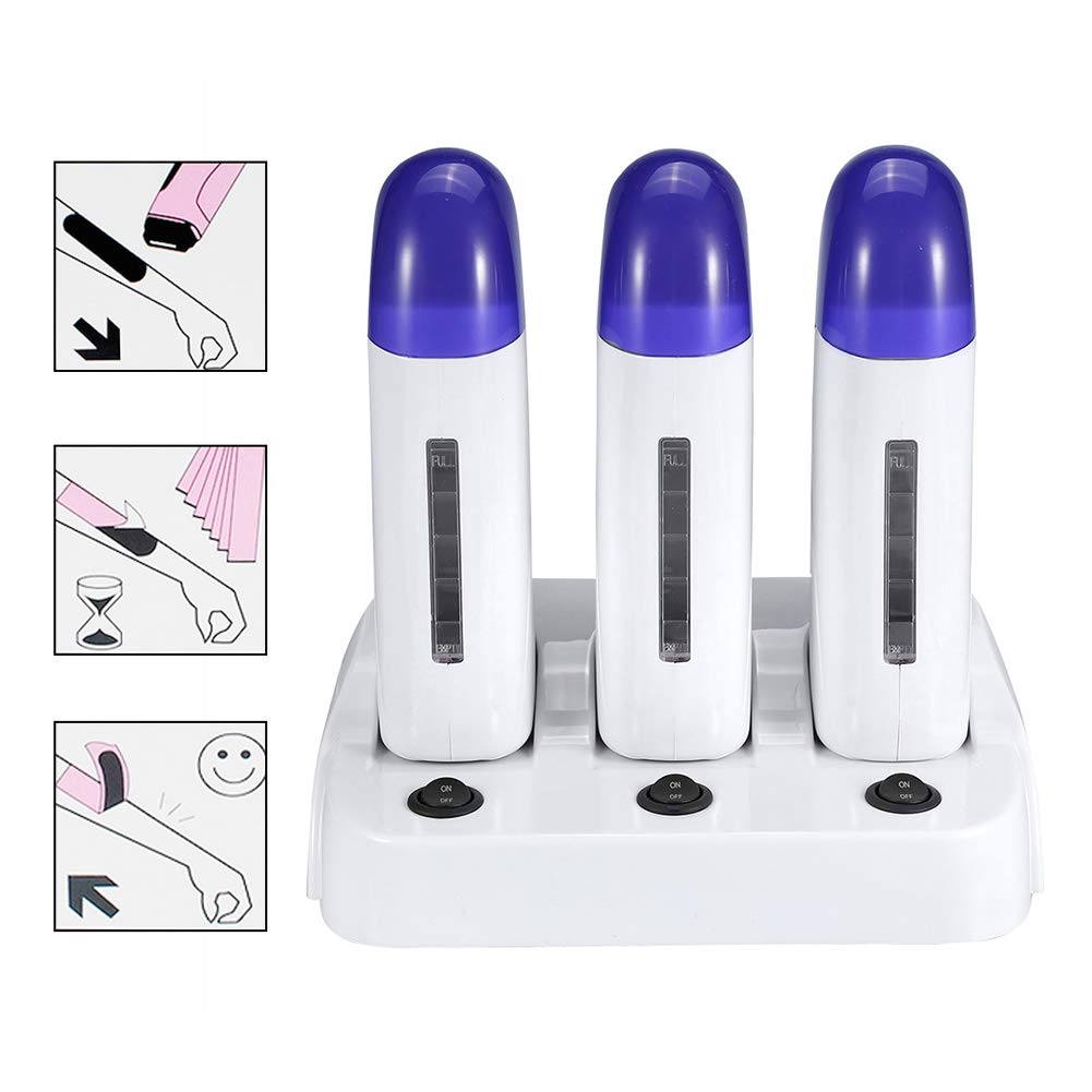 Riscaldatore di Cera Depilatoria, Cartuccia Portatile Mini Cera Depilatoria Riscaldatore, Ceretta Macchina per la Depilazione del Corpo(Triple Waxing Heaters)