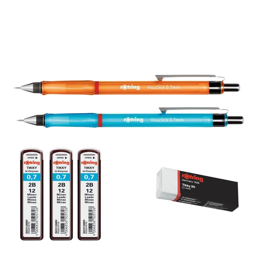ROtring 800 Matita Meccanica E Stilo Touchscreen | Twist-to-Retact HB 0,7 Mm Propelling Pencil | 2 X 12 HB 0,7 M Mine | Gomma B20 - Foto 7