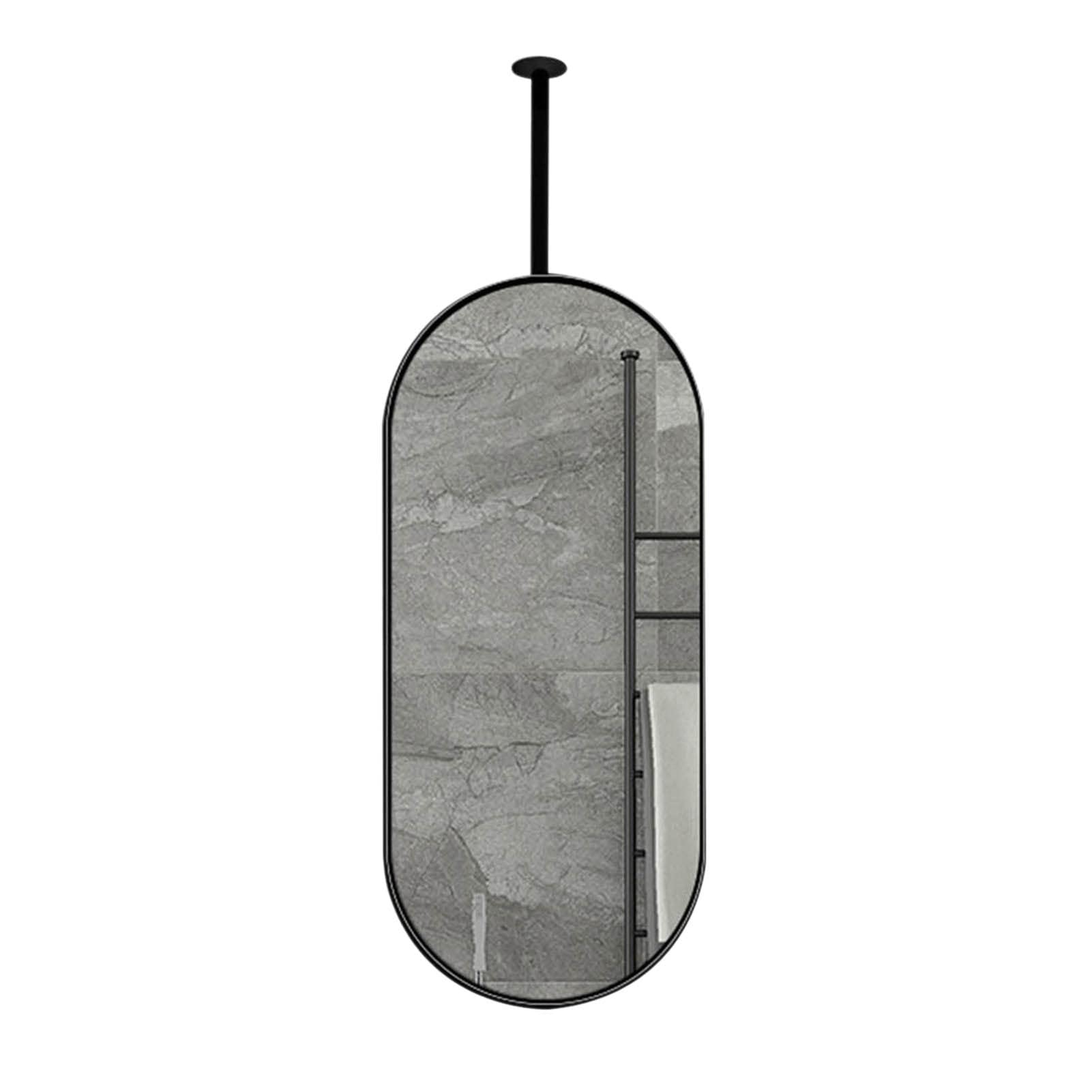 BKSXSOP Customizable Oval Ceiling Hanging Mirror, Black Metal Frame Decorative Wall Mirror for Bathroom, Stylish 50cm x 70cm Home Decor Accent