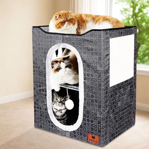 Cat Cave Bed – Cozy Cat House & Hideaway, Cat Cube Bed, Large Cat Bed, Indoor Cat Houses & Condos