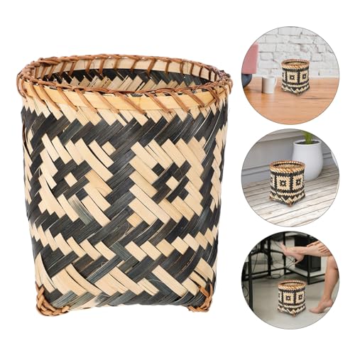 Image of Bamboo Woven Trash Can, Rattan Garbage Bin Wicker Laundry Basket Round Waste Basket Rubbish Storage Container Waste Paper Bin Plant Flower Pot for Under Desk Office