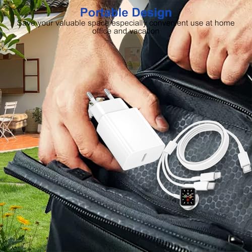 Kabel 3 w 2 do Ładowarki Apple Watch, Magnetyczna Ładowarka USB C do Zegarka Apple Watch i iPhone do Apple Watch Series 11/10/9/8/7/6/5/4/3/SE/Ultra, iPhone 17/16/15/14/13/12/11/X/8/6