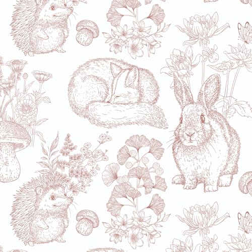 Hopepak Pink Peel and Stick Wallpaper Nursery Animal Wallpaper Cute Contact Paper Modern Self Adhesive Removable Wall Paper for Bedroom Living Room Cabinet Vinyl 17.3'' x 78.7''