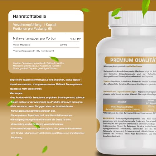 Weißer Maulbeerextrakt 500 mg 60 Kapseln Zuckerstoffwechsel
