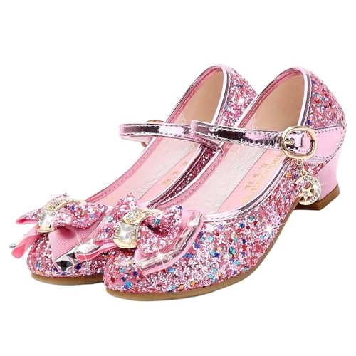 ZOUPREME Chaussures de Princesse Brillantes pour Filles, Basket Mary Jane à Talons Bas, Sandales élégantes à Scratch (A-Pink,27)