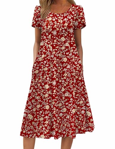 Image of ZEAGOO Womens Casual Dresses for Summer Short Sleeve Flare Midi Dress Loose Flowy Beach Sundress