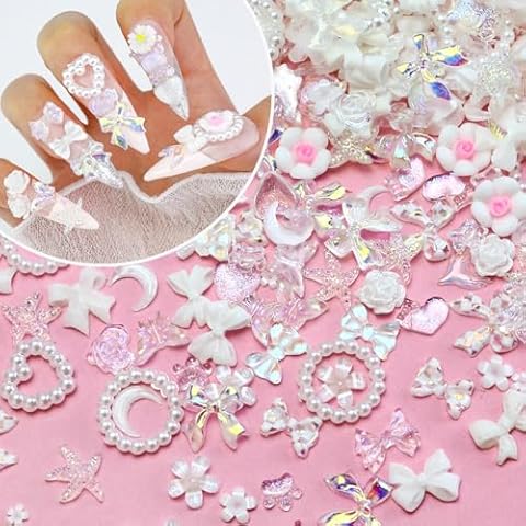 Briskbloom 320PCS White Assorted Mix 3D Nail Charms, Cute Resin Charms for Acrylic Nail Decoration DIY Crafts, Flatback Kawaii Y2K Charms for Manicure, Jewelry Making Supplies Cover