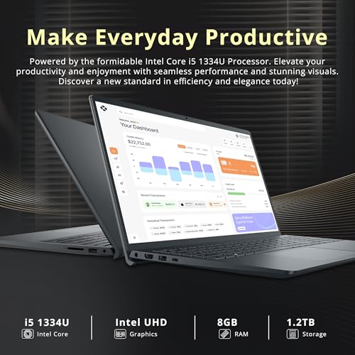 Image of Dell 15.6 inch FHD Touchscreen Laptop, Intel Core i5-1334U, 8GB RAM, 1.2TB Storage (256GB SSD + 1TB Docking Station Set), Intel UHD Graphics, Numeric Keypad, HD Camera, Copilot, Wi-Fi 6, Win 11, Black