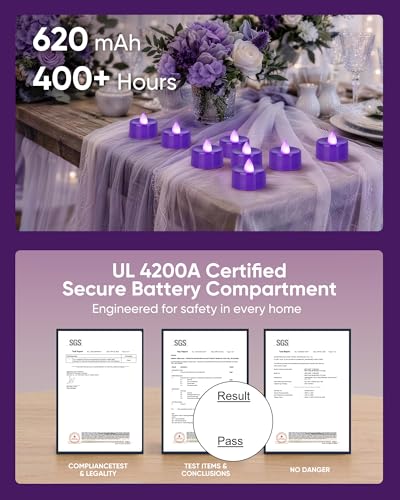 Image of Homemory 12-Pack Purple Remote Flameless Battery Tea Light Candles 400+ Hrs | 2 /4 /6 /8H Timer LED Flickering Tealight Votives for Party Ambience, Halloween Decor, Memorials and Lavender Weddings