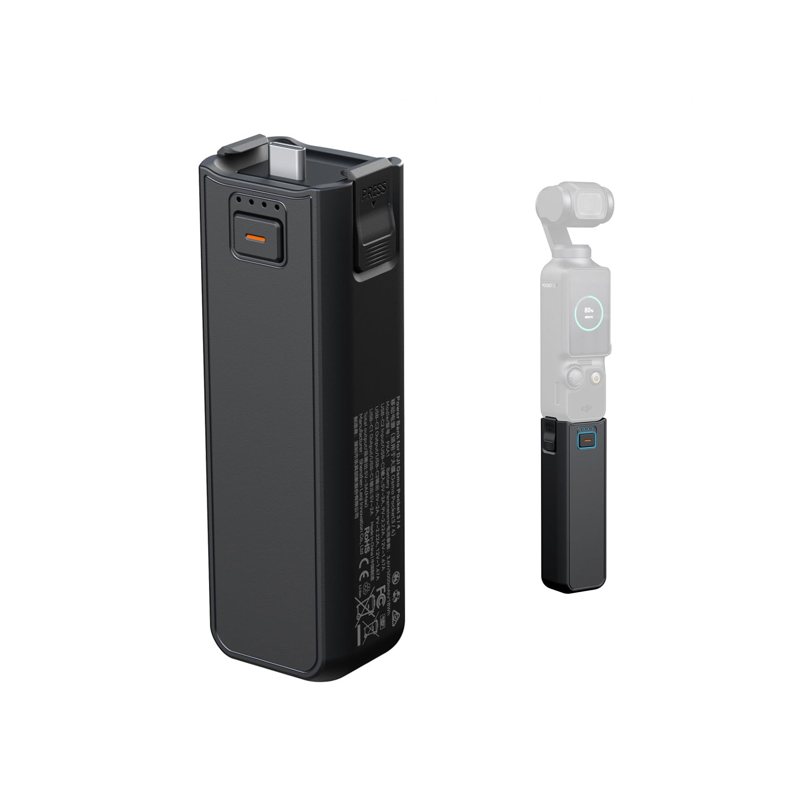 SMALLRIG Impugnatura Porta Batteria per DJI Osmo Pocket 4/3, Power Grip da 5000 mAh con Ricarica Rapida da 20W, Connessione Audio per Microfono Wireless, Filettatura da 1/4" per Treppiede, 5705