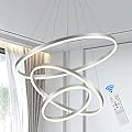 brfaixla D23.6’’ Modern LED Chandelier Silver 3-Ring Contemporary Dimmable 3000K-6500K Flush Mount High Ceiling Chandeliers with Remote Control for Dining Room Bedroom Foyer Hallway Office