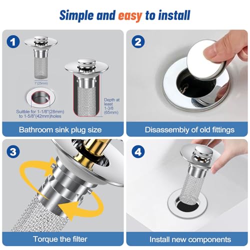 Tapón para lavabo con filtro para cabello de latón miniatura 7
