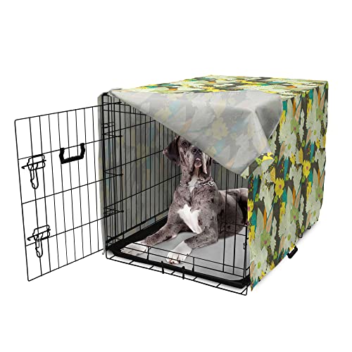 Ambesonne Floral Dog Crate Cover, Bouquets Of Lively Colored Blossoms In Hand-Drawn Style Summer Garden Art Theme, Easy To Use Pet Kennel Cover For Medium Large Dogs, 48 Inch, Pale Green Dark Taupe #TOP4