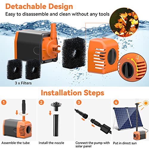 Image of POPOSOAP Solar Fountain Pump Outdoor, 35W Solar Powered Water Pond Pump with 480GPH Adjustable Flow Rate for Garden Pond Fish Waterfall Hydroponics Pool