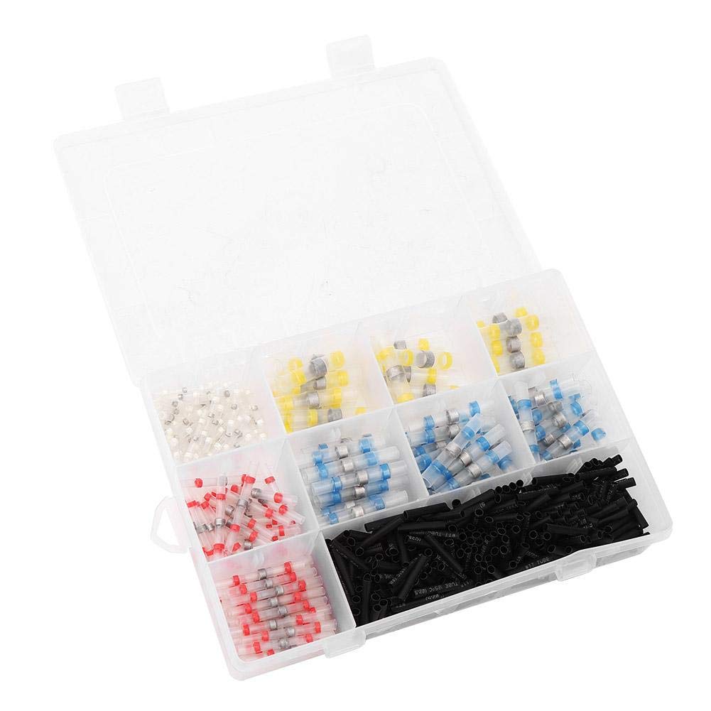 Walfront 500PCs Solder Wire Connectors Kit, Heat Shrink Butt Terminals Insulated Waterproof Electrical Wire Terminals Connector Welding Accessory Kit
