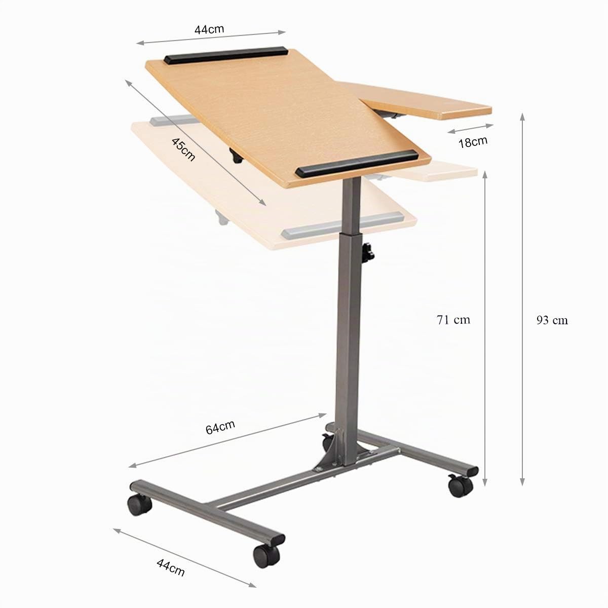 GIANTEX Tavolino a Forma di C, per Computer Portatile, Sollevabile 71-93 cm, Inclinabile 0-45°, 4 Ruote Flessibile, Ideale per Soggiorno, Uffico, Studio, Camera, 64x45x93 cm, 2 Colori