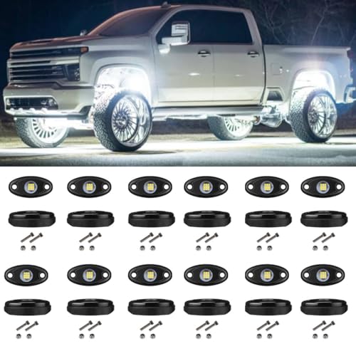 Image of 12pods White Rock Lights for Trucks Utv ATV Wired and Wireless Switch Kits | 6000K Pure White Rock Lights kit IP68 Waterproof