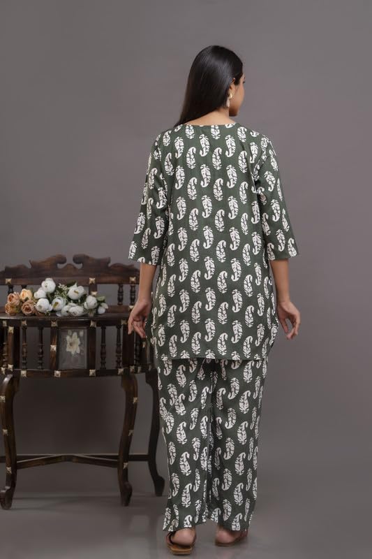 Image of Pure Cotton Printed Night Suit Top and Pyjama Set for Women's Night Dress of Shirt & Pyjama Set for Womens