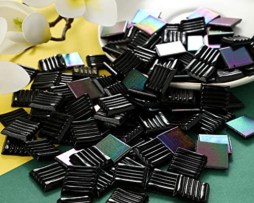 Lanyani 100 Pieces Metallic Glass Tiles For Mosaic Crafts, 3/4" Vitreous Mosaic Tile Stained Glass Pieces, Iridized Black #TOP4