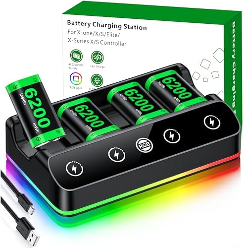 4X 6200mWh Battery Pack Compatible with Xbox One/Series S/X Controller Charging Station【Extended USB C Cable】 Rechargeable Battery Pack Series X