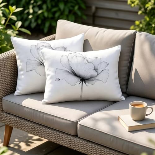 Housse de coussin extérieur imperméable 40x80 lot de 2 rectangulaire blanc - 5