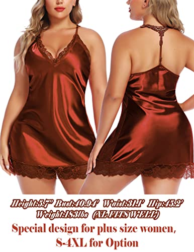 Image of Avidlove Women Lingerie Satin Lace Chemise Nightgown V Neck Mini Babydoll Sexy Full Slips Sleepwear S-4XL