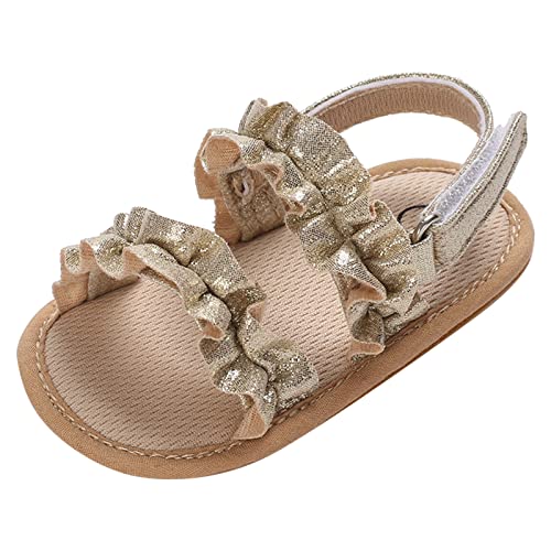 Summer Children Infant Toddler Shoes Girls Sandals Flat Bottom Non Slip Open Toe Solid Color Cloth (Gold, 4 Infant)