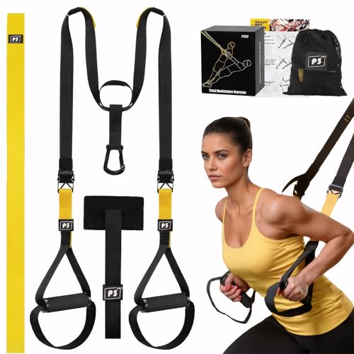Trx Suspension Trainer Home Adjustable Trx Bands Sling Trainer Set Suitable for Indoor & Outdoor Workout Gym Equipment for Home with Door Anchor Attachment Carry Bag Exercise Instructions (Yellow)