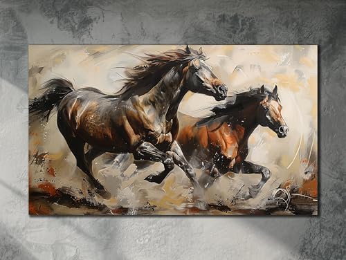 Chevaux au galop art abstrait animalier pour salon moderne 30x40