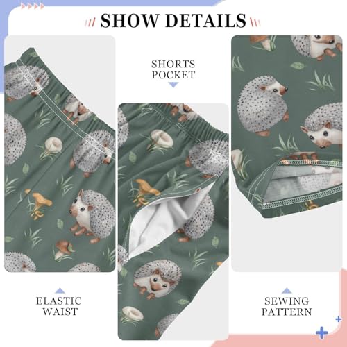 Hedgehog Mushroom Floral Boys Long Pants Soft Trousers Elastic Waist Kids Lounge Bottoms with Pockets S-XL4
