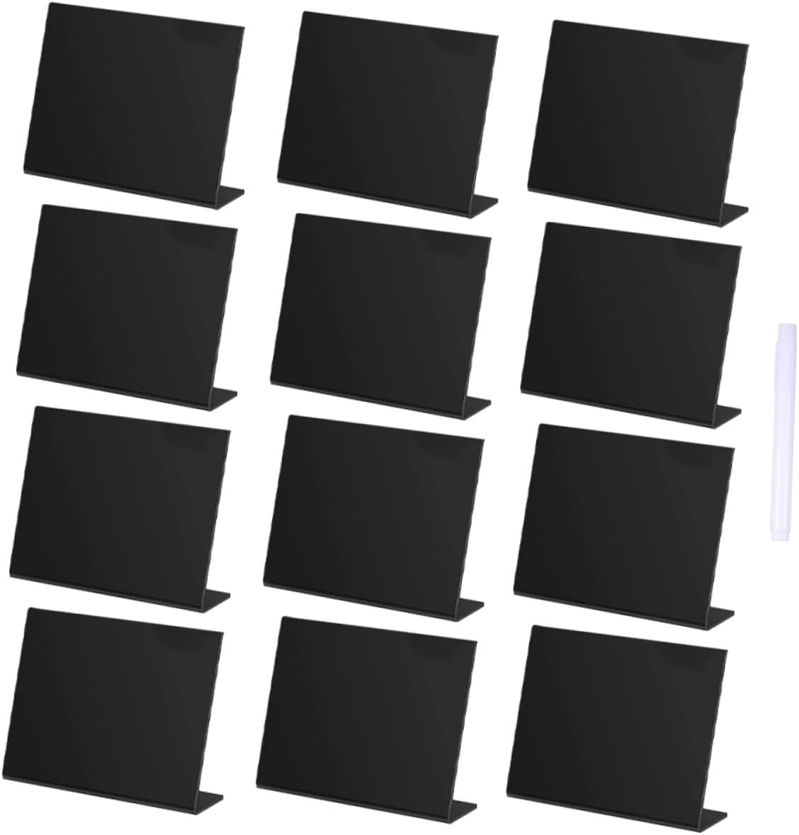 Abaodam Acrylic Mini Chalkboard Memo Writing Board with Easel, Erasable Black Desktop Message Board for Wedding Party Home Decor, 12pcs with 1 Chalk Pen