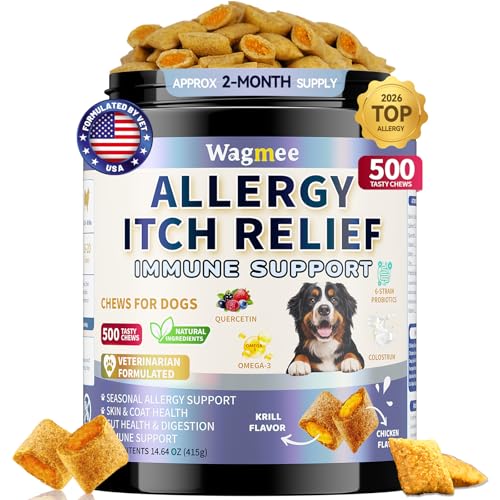 Dog Allergy Relief Chews - Dog Itching Skin Relief 500 Ct, Anti Itch Licking Paw & Yeast Relief, Itchy Skin and Ears for Seasonal Allergies, Probiotics Gut Digestive & Immune Support