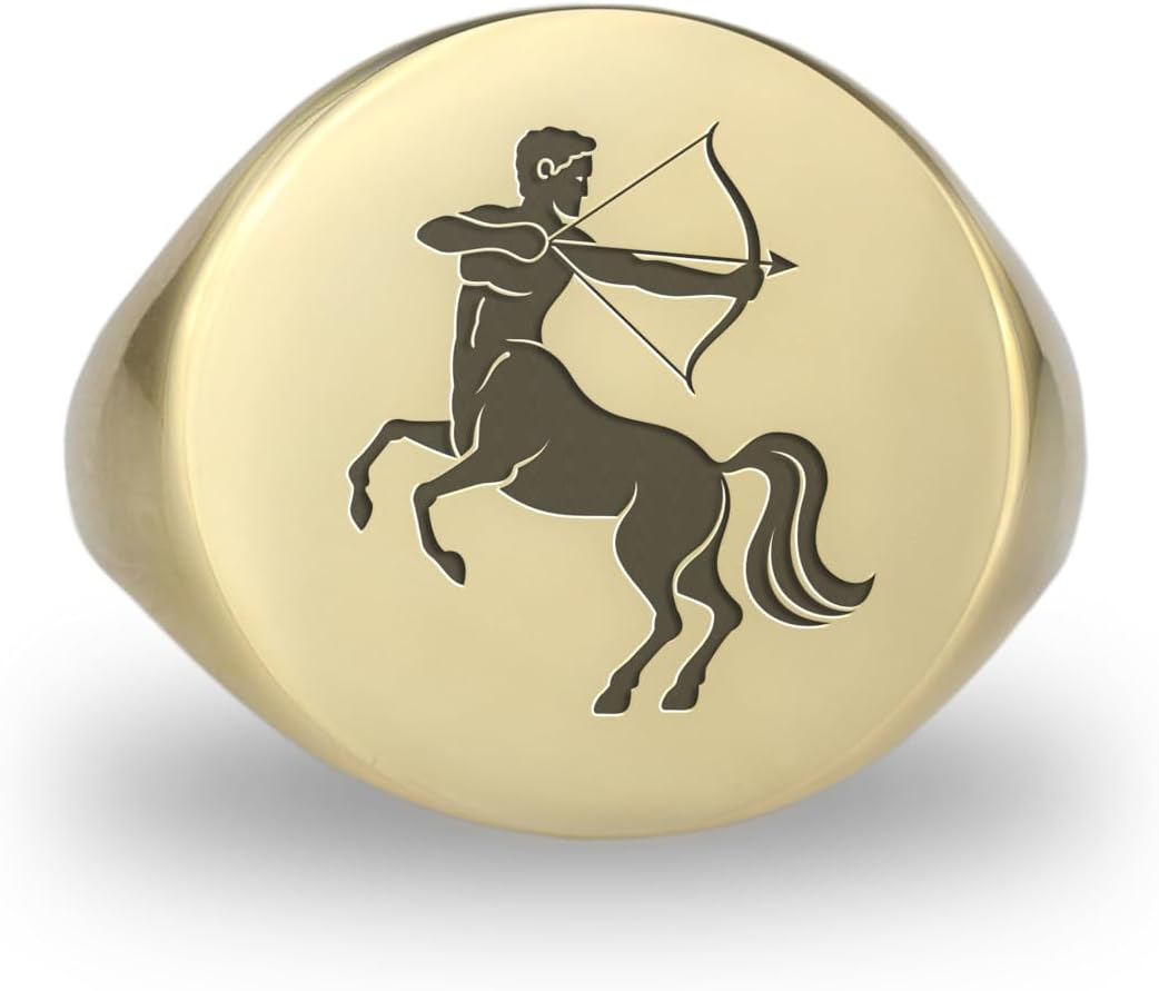 Gold Engraved Zodiac Signet Ring - Sagittarius Astrology Jewelry - Unique Sagittarius Symbol Gift for Astrological Enthusiasts