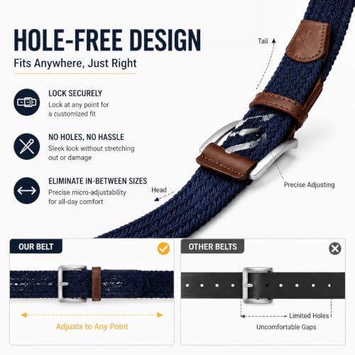 Image of Stretch Belts for Men, Elastic Belt for Golf & Casual Wear | Braided Nylon Belt, Woven Stretchy Belt, Breathable No Hole, Pairs with Jeans, Shorts and Chinos, Gift-Boxed 1 3 /8 inch