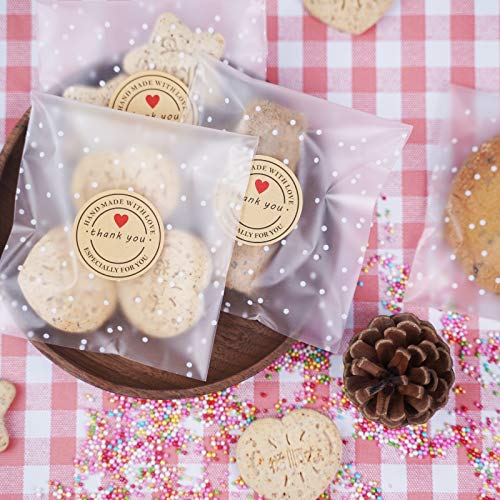 120PCS Self Adhesive Cookie Bags, Treat Bags, Searik White Polka Dot Plastic Pastry Bags with Thank You Labels for Party Gift Giving Bakery - Thumbnail 6