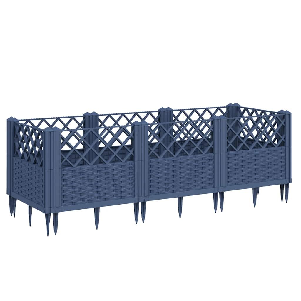 Carré potager surélevé bleu gris anti-courbatures avec 8 panneaux aspect rotin