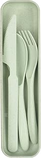 Camping Cutlery Set, Reusable Utensils Set with Case, Plastic Cutlery, Portable Cutlery Set Eco Friendly Plastic Case for Travel Picnic Camping or Daily Use (Green)