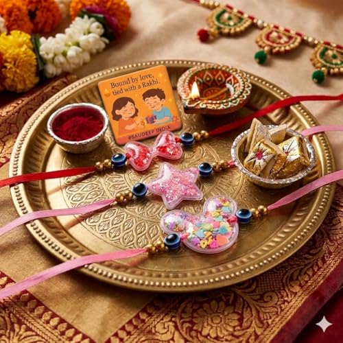 Image of SAUDEEP INDIA Decorative Fridge Magnet for Refrigerator Decor | Free Kids Rakhi Set of 3 for Brother | Raksha Bandhan Gift Combo | Cotton Thread Cartoon Rakhi Festive Gift Home Decor Accessory