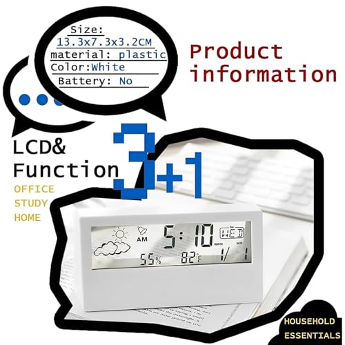 Image of Kadio Desk Clock, Digital Alarm Clock with Transparent Modern Design, Temperature, Humidity, Snooze, Aesthetic Home Decor, Office Decor, Battery Operated Table Clock for Bedroom, Office Shelf Etc