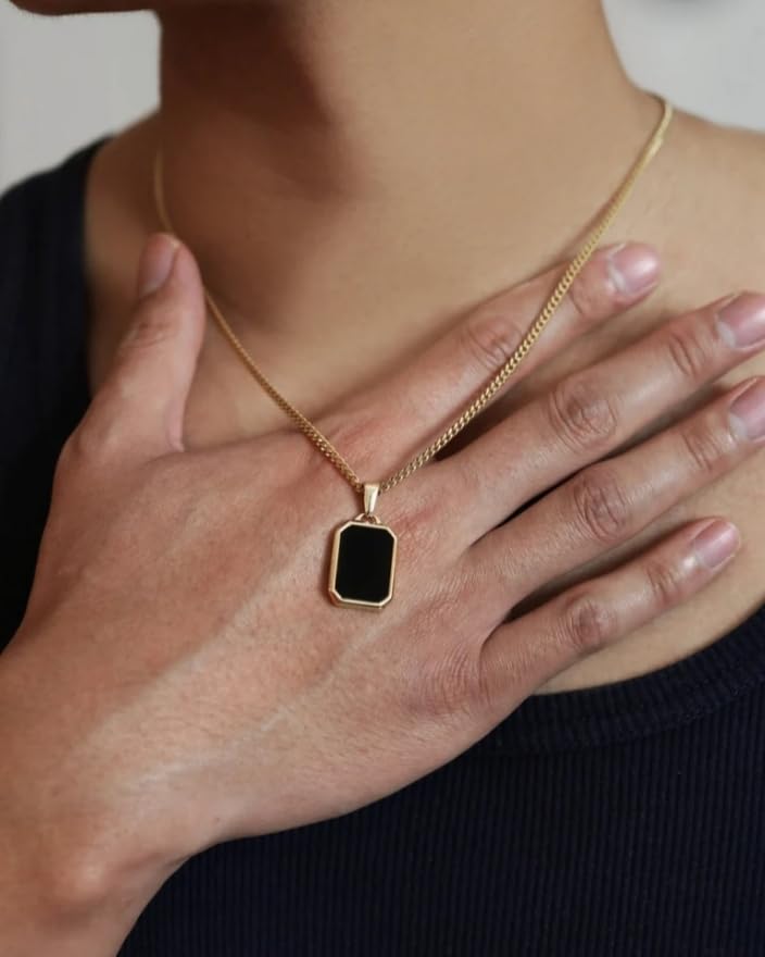Mens Everyday::Love::Party::Wedding & Engagement Gold-plated Brass Contemporary F1785 Black Pendant-image-45