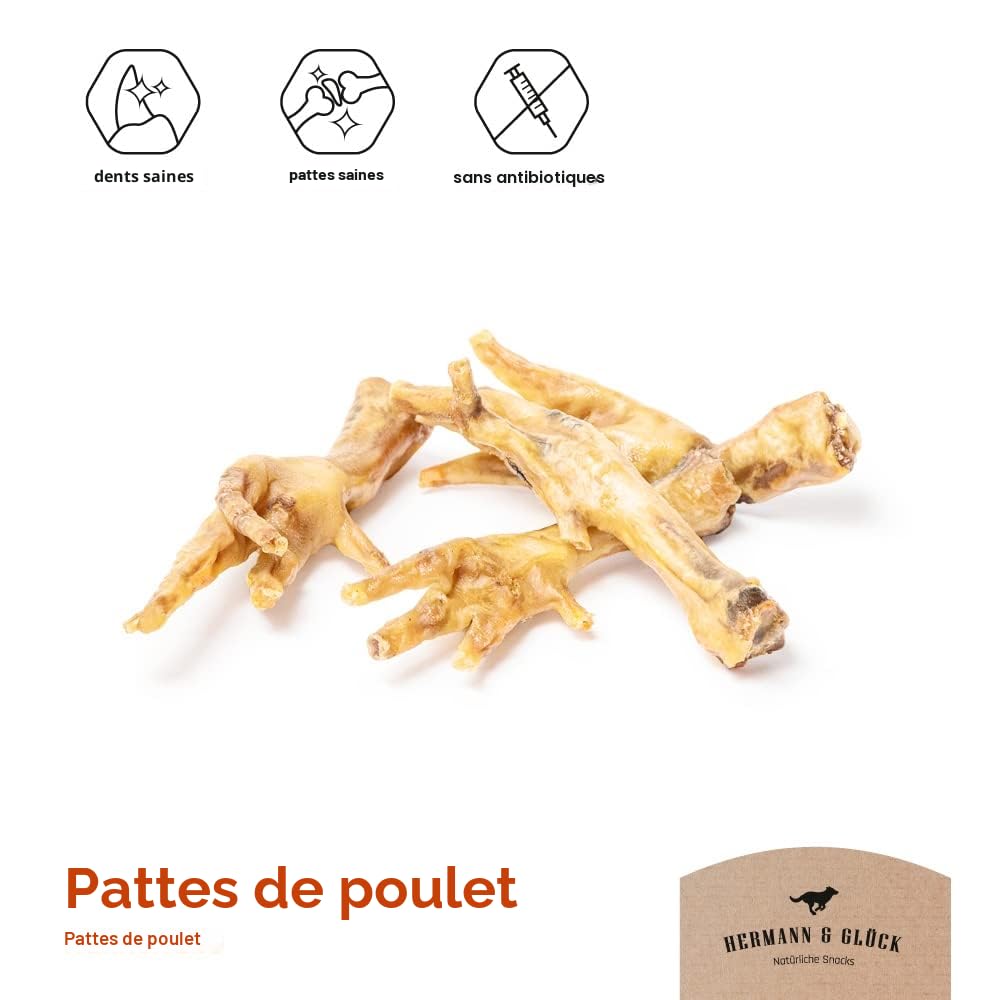 Hermann & Glück Pattes de Poule Premium Naturel 1/2kg | Dentiment de Poules pour Chien | Viande Séchée Sans Céréales | Snacks et Collations 0% de Céréales