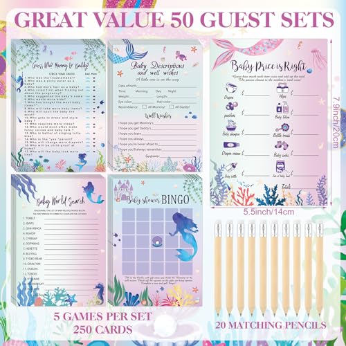 Image of Patelai 321 Pcs Mermaid Baby Shower Decorations A Mermaid Is on The Way Baby Shower Decorations Don't Say Games 5 Set Serve 50 Guests for Under The Sea Gender Reveal Birthday Party Supplies
