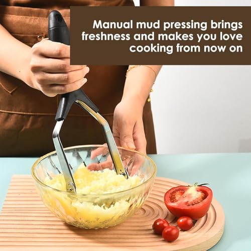 Image of Heavy-Duty Stainless Steel Potato Masher with Ergonomic Non-Slip Handle, Professional Handheld Vegetable Masher for Potatoes, Pumpkin, Carrots, Sweet Potatoes, Baby Food (Pack of 1, Black)