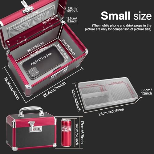 Image of Medicine Lock Box with Combination Lock - 10 x 6 x 6.7 Inches - First Aid Safe Medication Storage Box, Medications and Personal Items, Safe Boxes for Home and Outdoor - Black Red 【No strap】