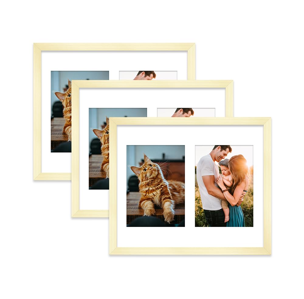 Gold Multi Photo Frame - Holds 2 x 7x5 Pictures, Family Collage Picture Frame for Wall Display, 12x10 Frame size, Set of 3