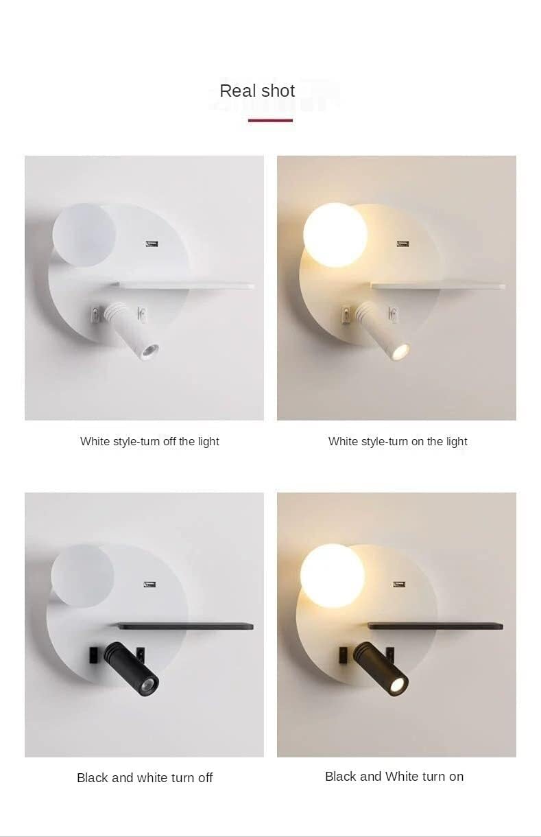 moderm kinkiety LED do czytania z ładowaniem USB, lampka do przechowywania przy łóżku, czarno-biała