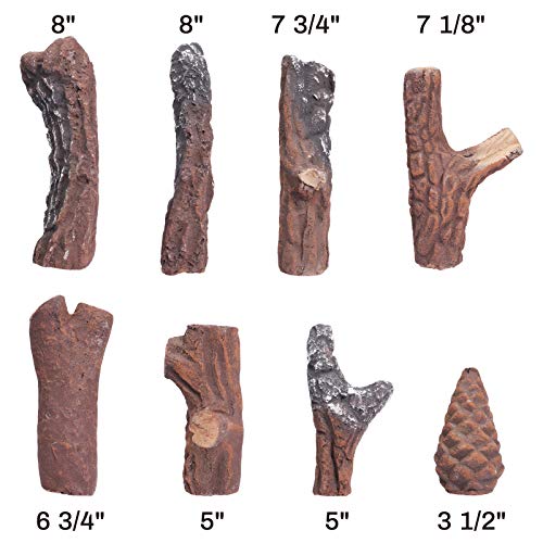 GASPRO 10 Piece Gas Fireplace Logs, Small Size Ceramic Fireplace Logs for All Types Fireplace and Fire Pit - Gas, Insert, Ventless, Vented, Electric