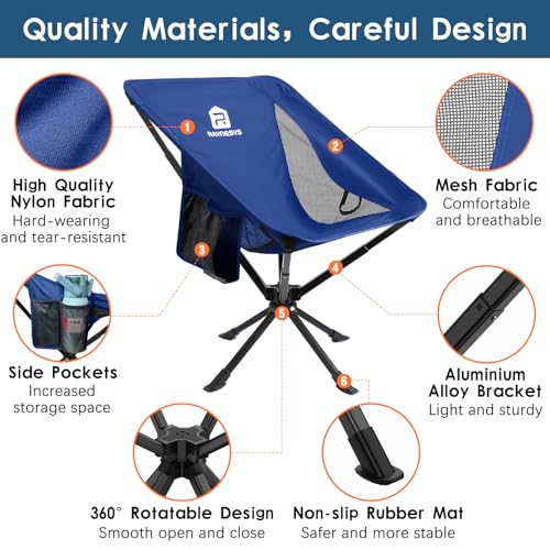 Image of Raynesys Portable Camping Chair 1 Pack, 8 Seconds Quick Setup Folding Camping Chair, Flexible 360 Rotation, 3.8Lb Lightweight Travel Chairs for Easy Carry to Hiking, Sporting, Beach, Blue