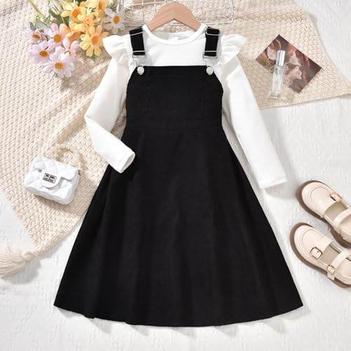Image of HIHA Little Girls Adjustable Corduroy Pinafore Overall Dress Set Size 6-12