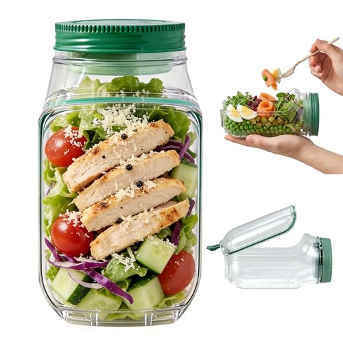 UAVAUI Salad Jar 700 ML Salad Container Side Opening with Salad Dressing Box Plastic Compartment Salad Box for Work Outdoor Travel Party